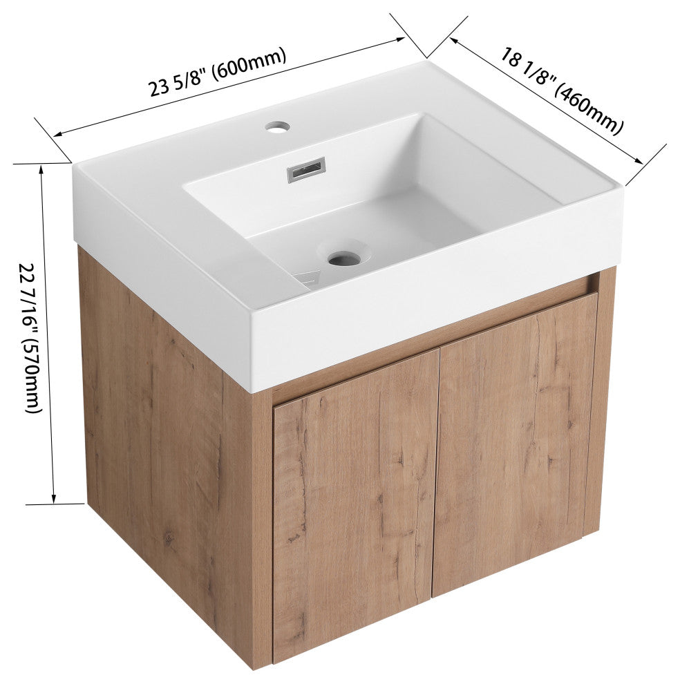 BNK Wall Mounted Bathroom Vanity With Sink Set, Brown, 24"