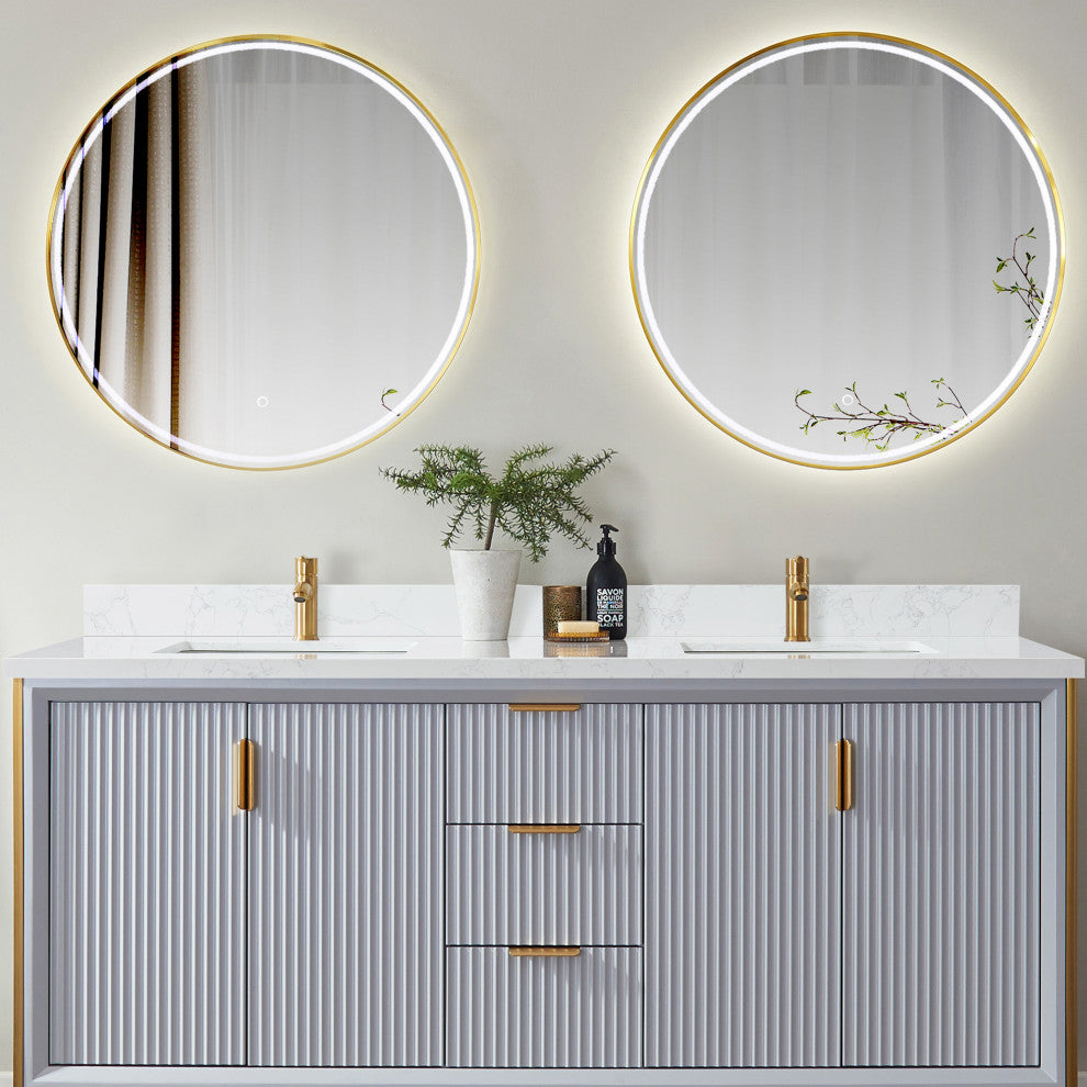 Malaga Composite Stone Vanity Top With Ceramic Sink, Grain White, 73"