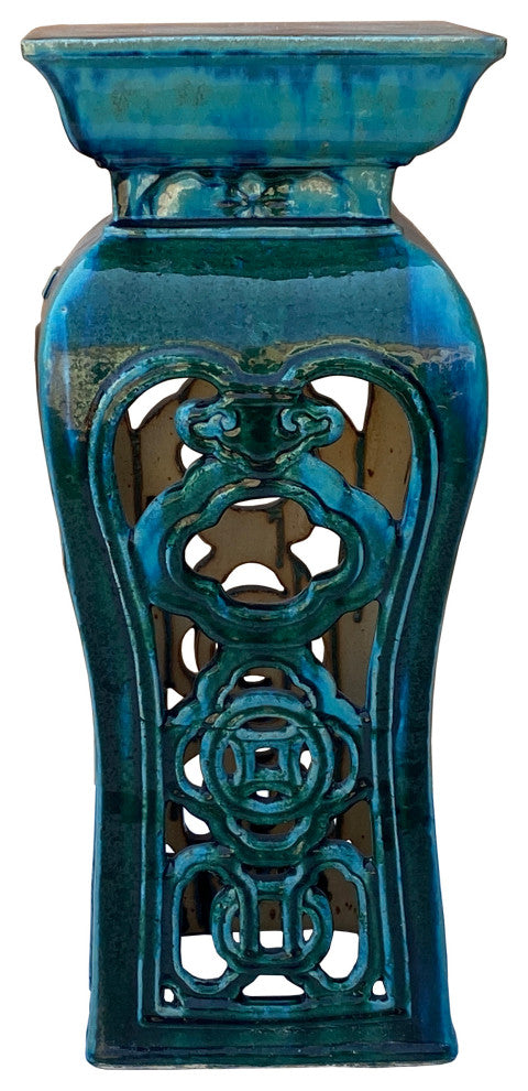 Ceramic Clay Green Square Tall Pedestal Table Flower Display Stand Hcs7056