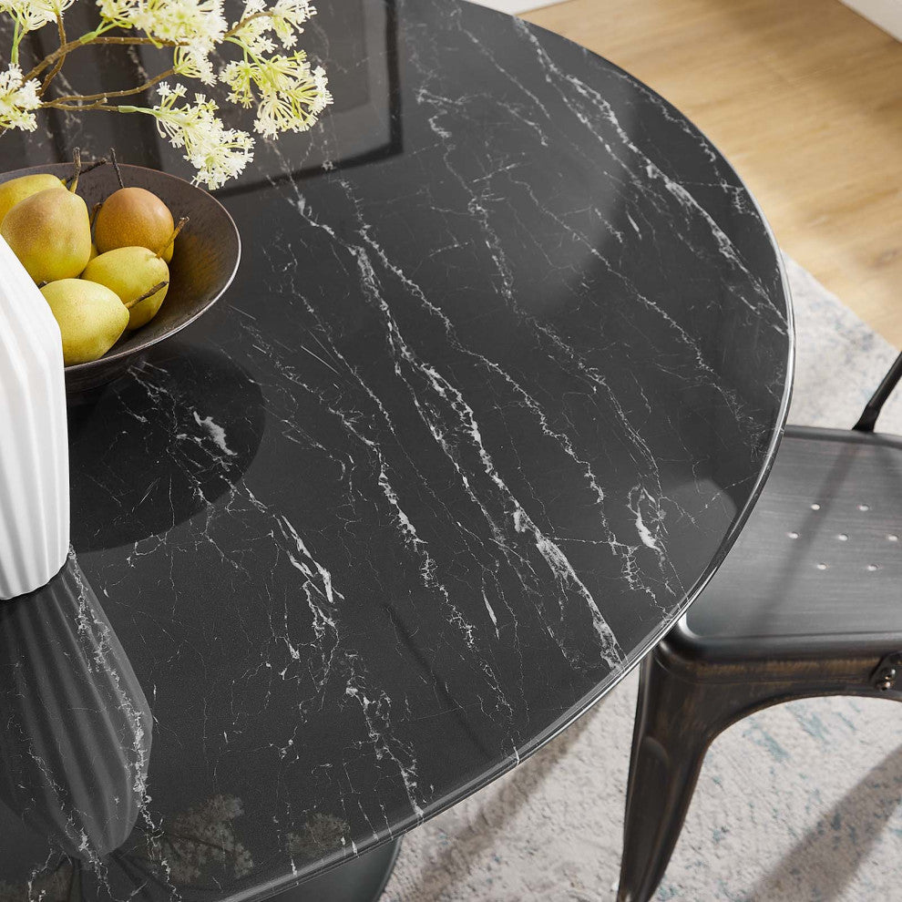 Modway Lippa 54" Artificial Marble Dining Table, Black Black