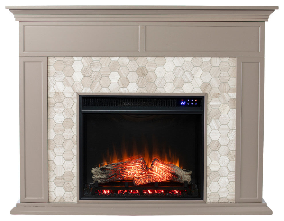 Torron Marble Tiled Touch Screen Electric Fireplace - Gray