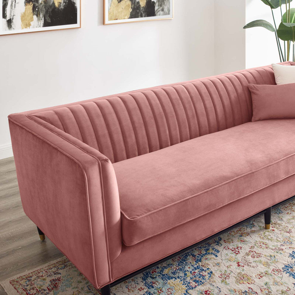 Tufted Sofa, Velvet, Pink, Modern, Living Lounge Room Hotel Lobby Hospitality
