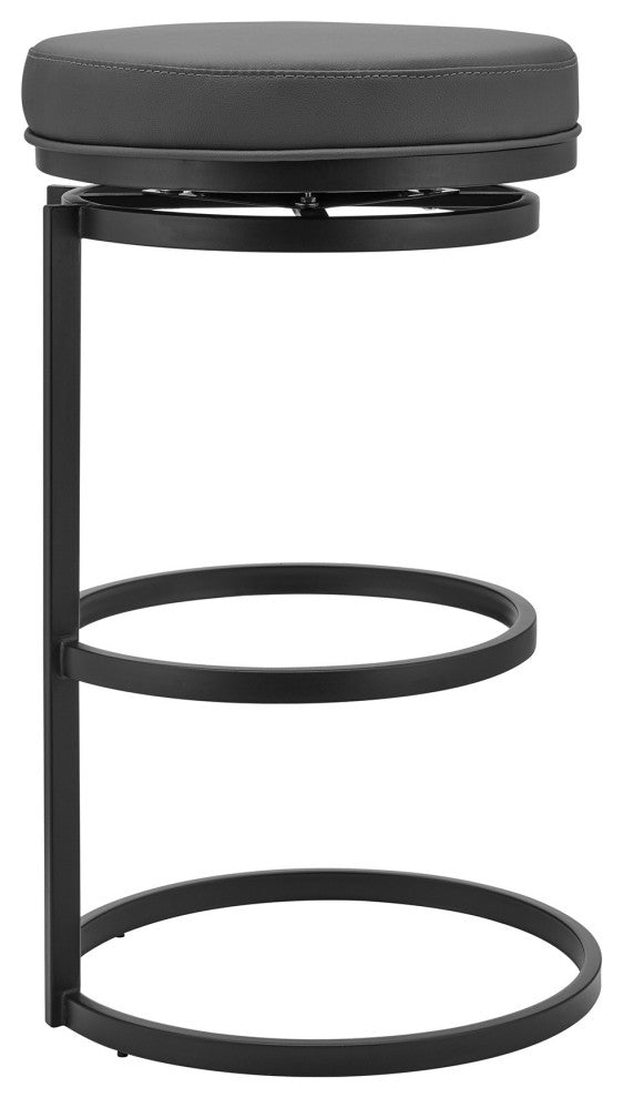 Benzara BM245976 Vander 26" Gray Faux Leather and Black Metal Swivel Bar Stool