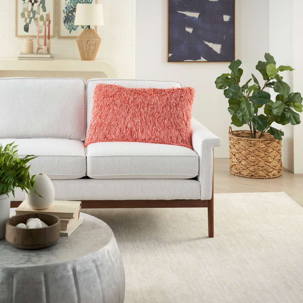 Nourison Home 14"x24" Mina Victory Shag Soft Ribbon Shag Coral Throw Pillows