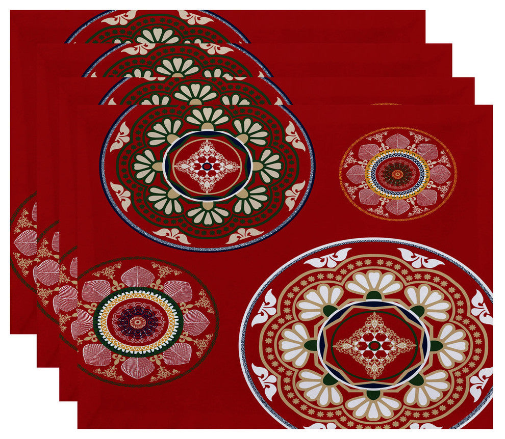 Medallions Geometric Print Placemat, Set of 4, Red