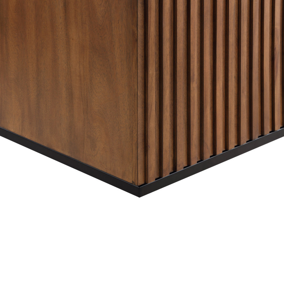 Terra Bathroom Vanity, Wallmount Walnut/Matte Black, 24", Calacatta Quartz Top