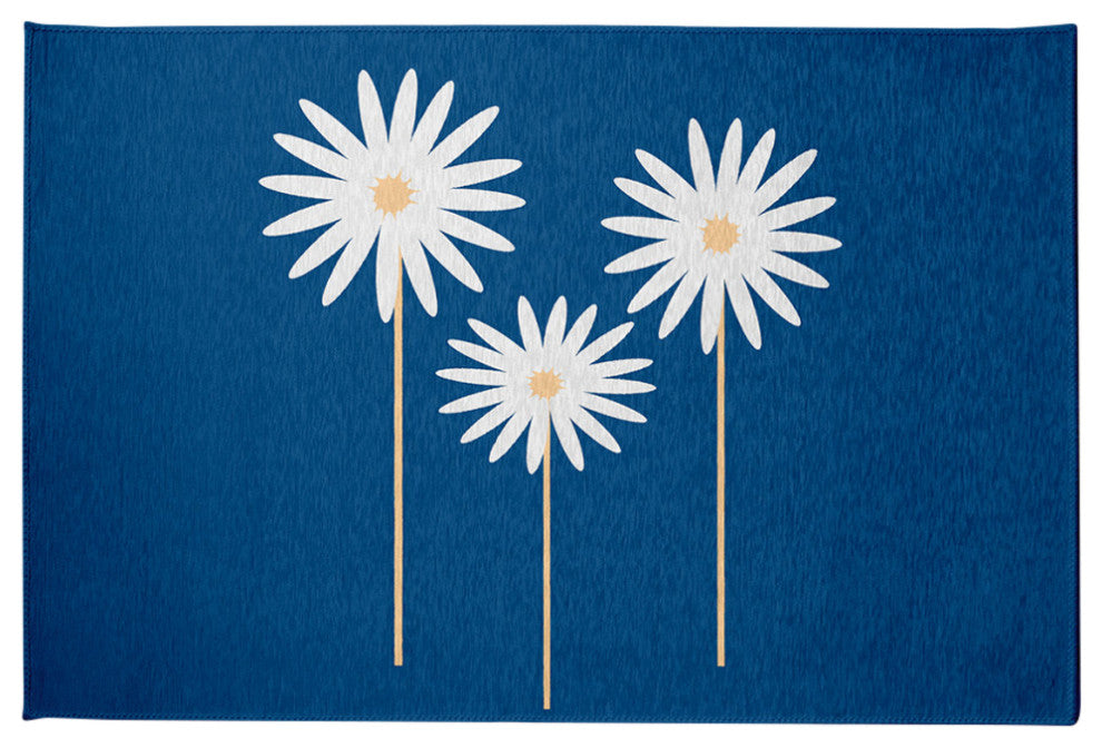 Floral Print Spring Chenille Rug, Dark Cobalt Blue, 2'x3'