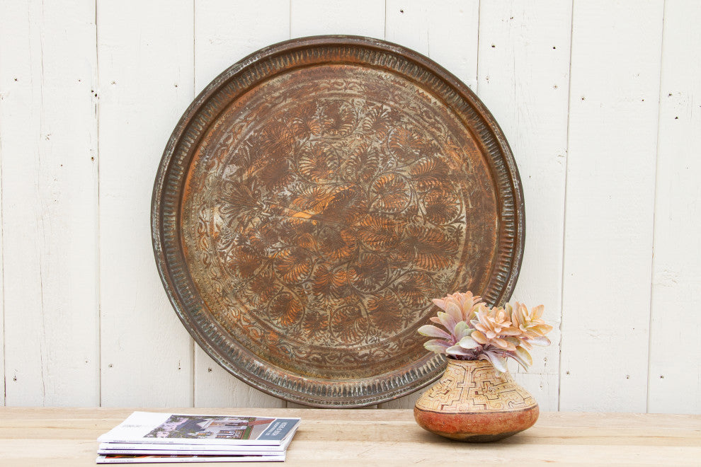 Antique Finely Engraved Copper Tray
