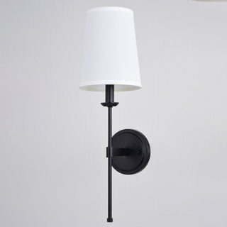 Camden 1 Light Matte Black Wall Sconce Fixture White Linen Fabric LED Compatible