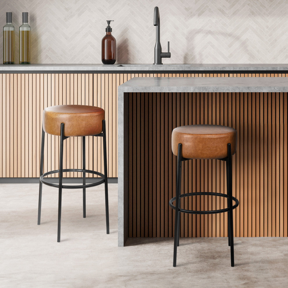 Paola Modern Minimalist Round Backless Metal Cushioned Bar Stool