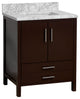 California 30" Bathroom Vanity, Chocolate, Carrara Marble