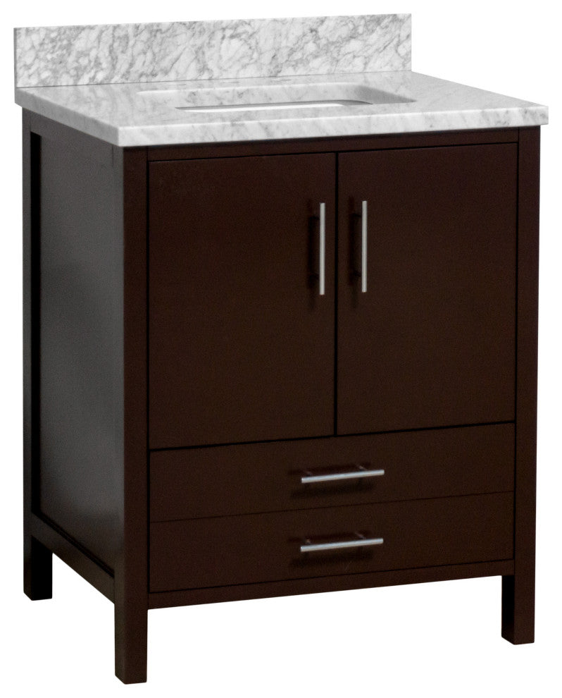California 30" Bathroom Vanity, Chocolate, Carrara Marble