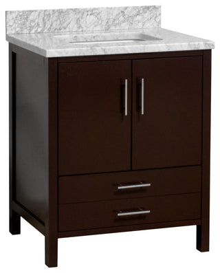 California 30" Bathroom Vanity, Chocolate, Carrara Marble
