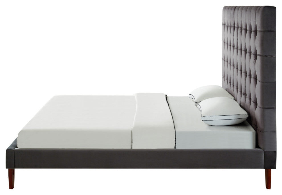 Baldwin Button Tufted Platform Bed, Silver Gray, Queen