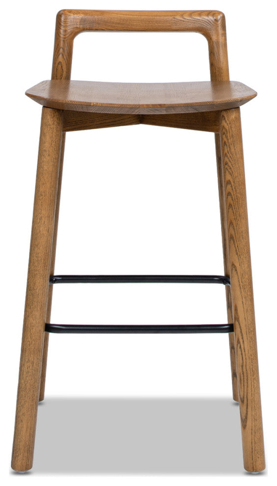 Sven 26.5" Low Back Solid Ash Wood Counter Stool, Dark Brown Walnut