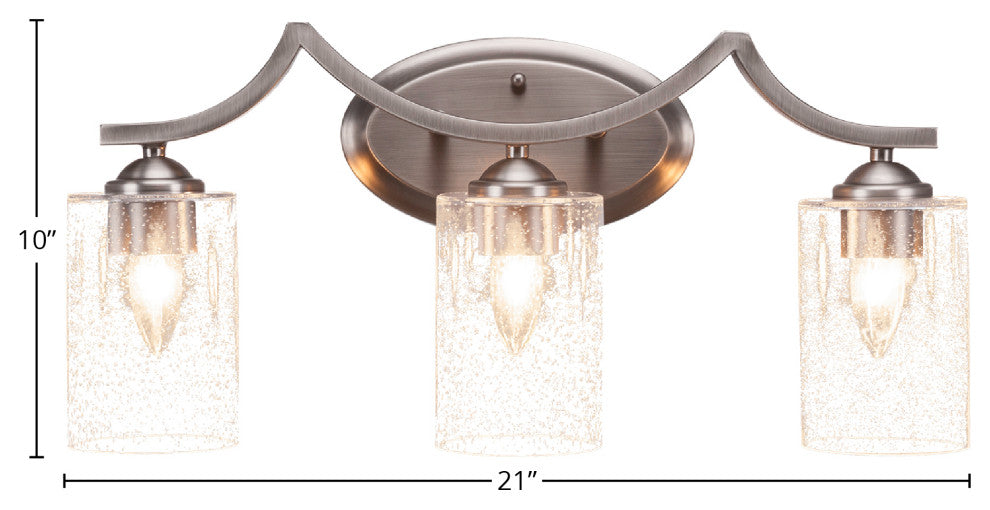 Zilo 3 Light Bath Bar With 3.5" Clear Bubble Glass