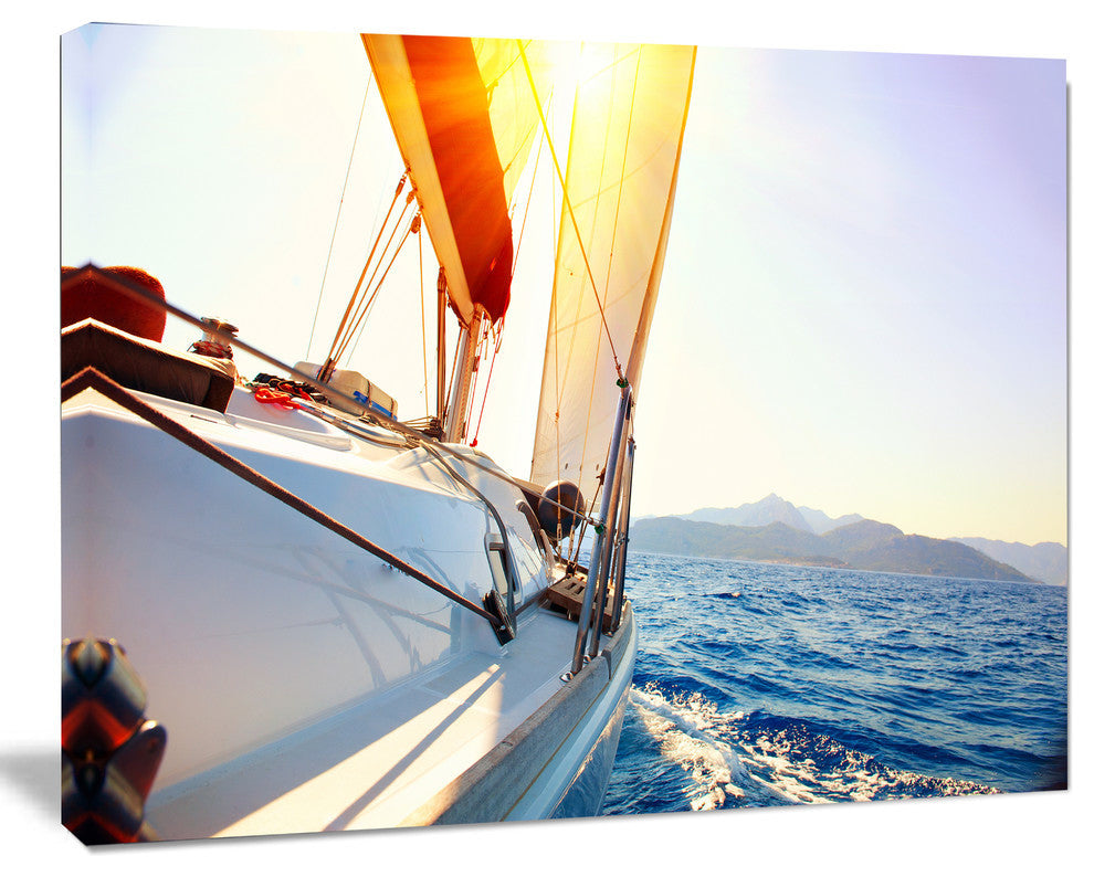 Sailboat Sailing in the Blue Sea, Large Seashore Canvas Wall Art, 40"x30"