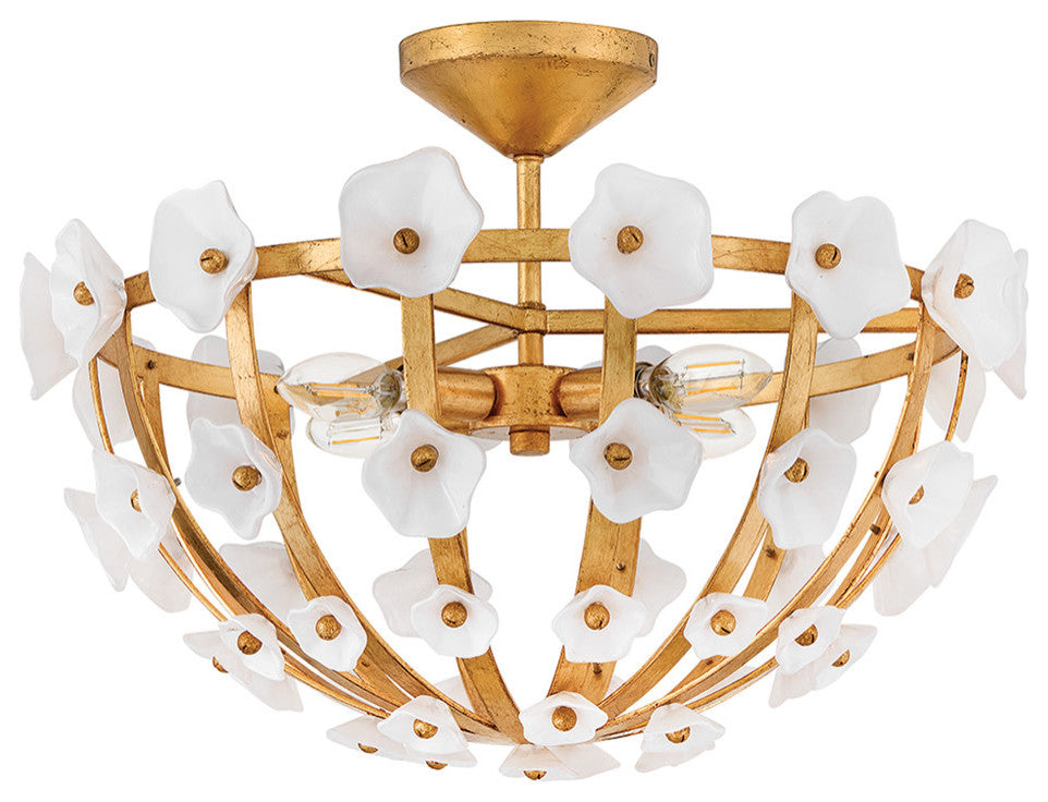 Fredrick Ramond Azalea Medium Semi-Flush Mount, Distressed Brass