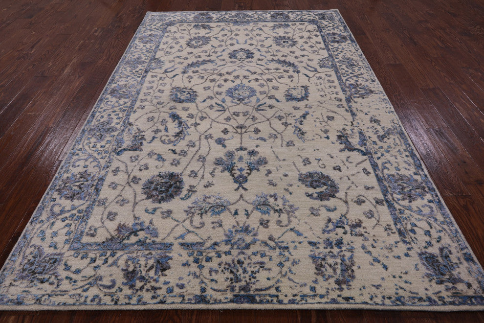 6' 2" X 9' 1" Wool and Silk Persian Handmade Rug Q6220
