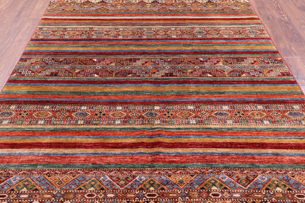 6' 7" X 9' 9" Handmade Super Kazak Khorjin Wool Rug Q10986