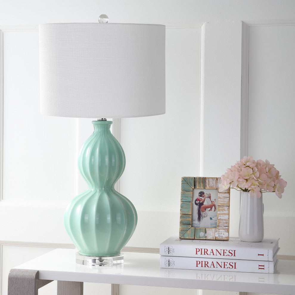 Faye 28" Glass Table Lamp, Seafoam Green