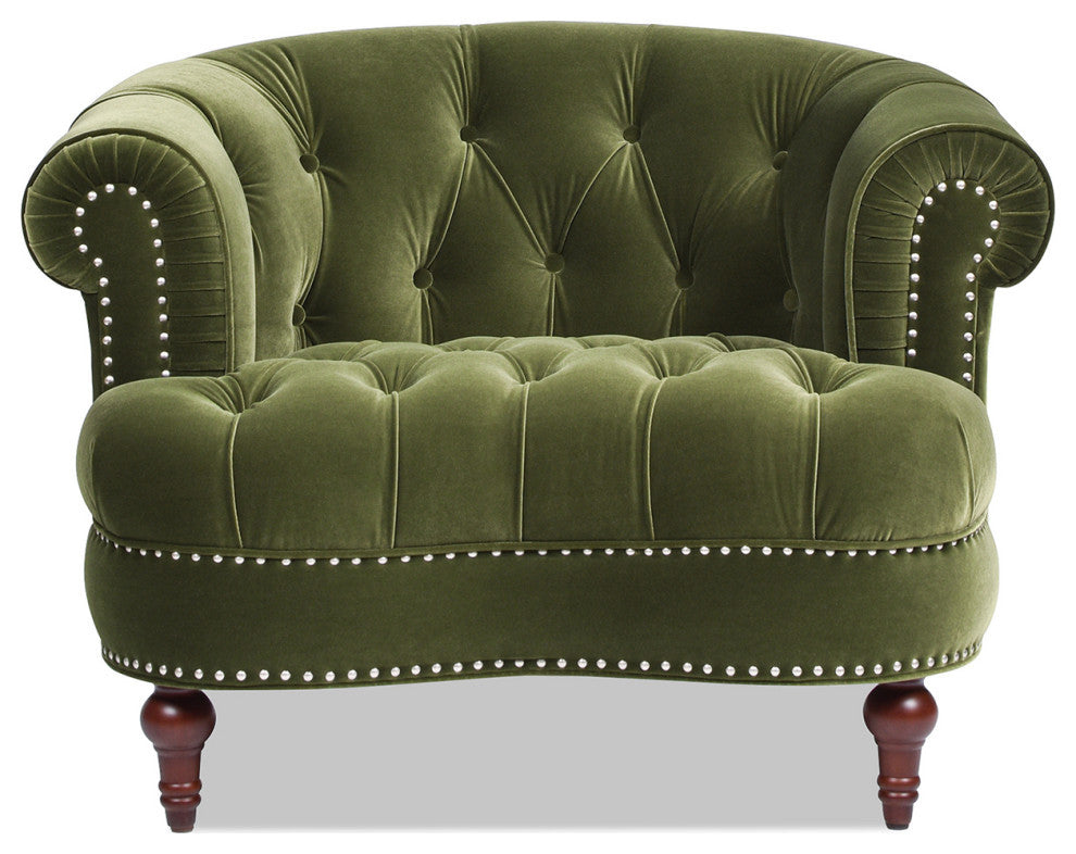 La Rosa 42" Chesterfield Tufted Accent Chair, Olive Green Performance Velvet