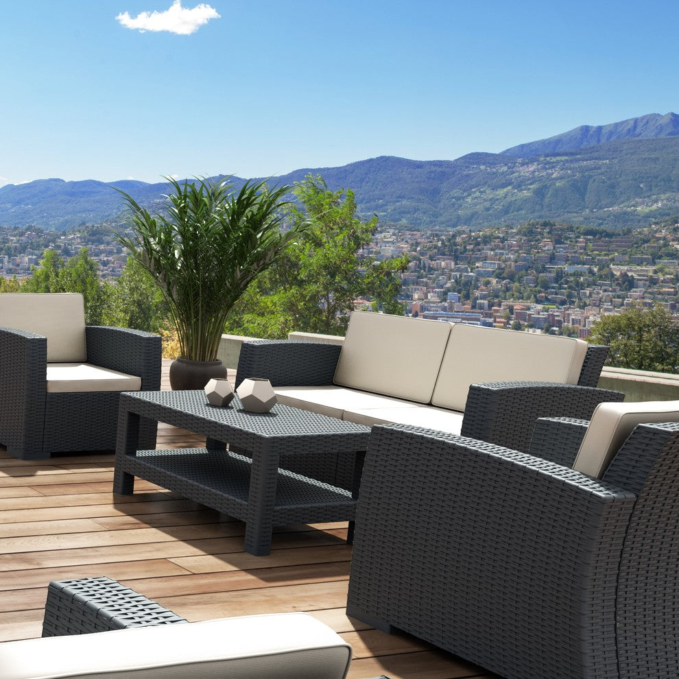 Monaco Resin Patio Seating Set With Cushion, 4 Person, Dark Gray