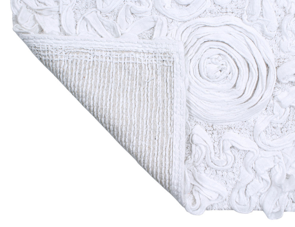 Bell Flower Collection Tufted Bath Rug, 4-Piece Set With Runner, White