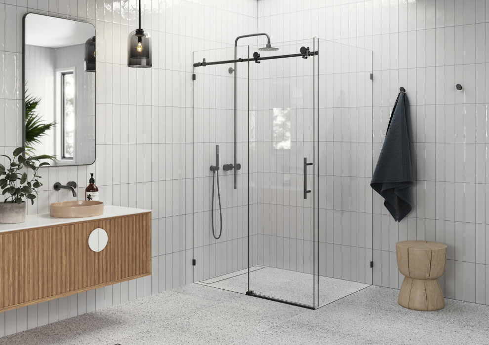 48"-52"x36"x78" Frameless Sliding Shower Door With Return Panel, Matte Black