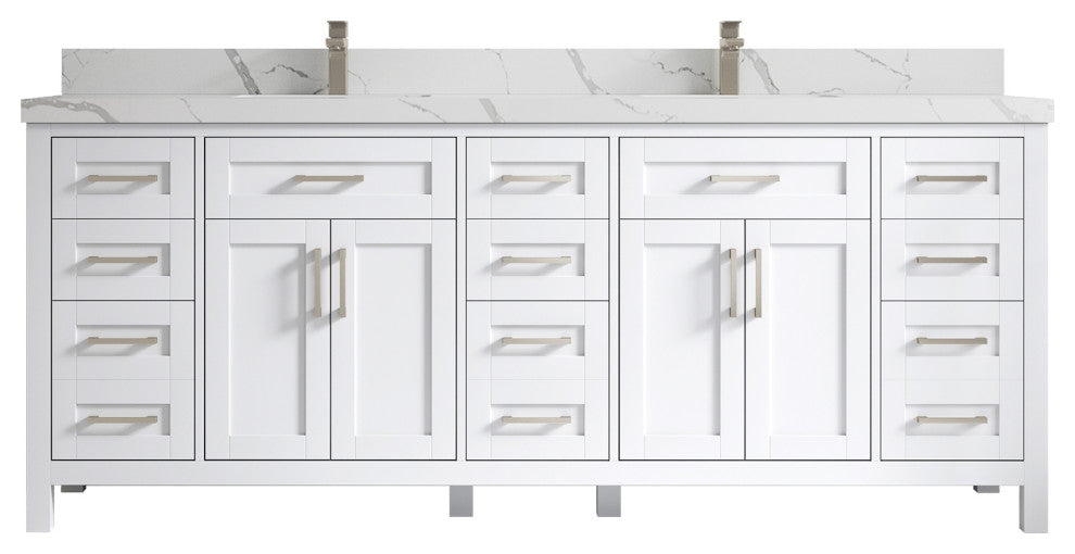 Cambridge 84 Double Sink Bath Vanity in White 2" Calacatta Laza