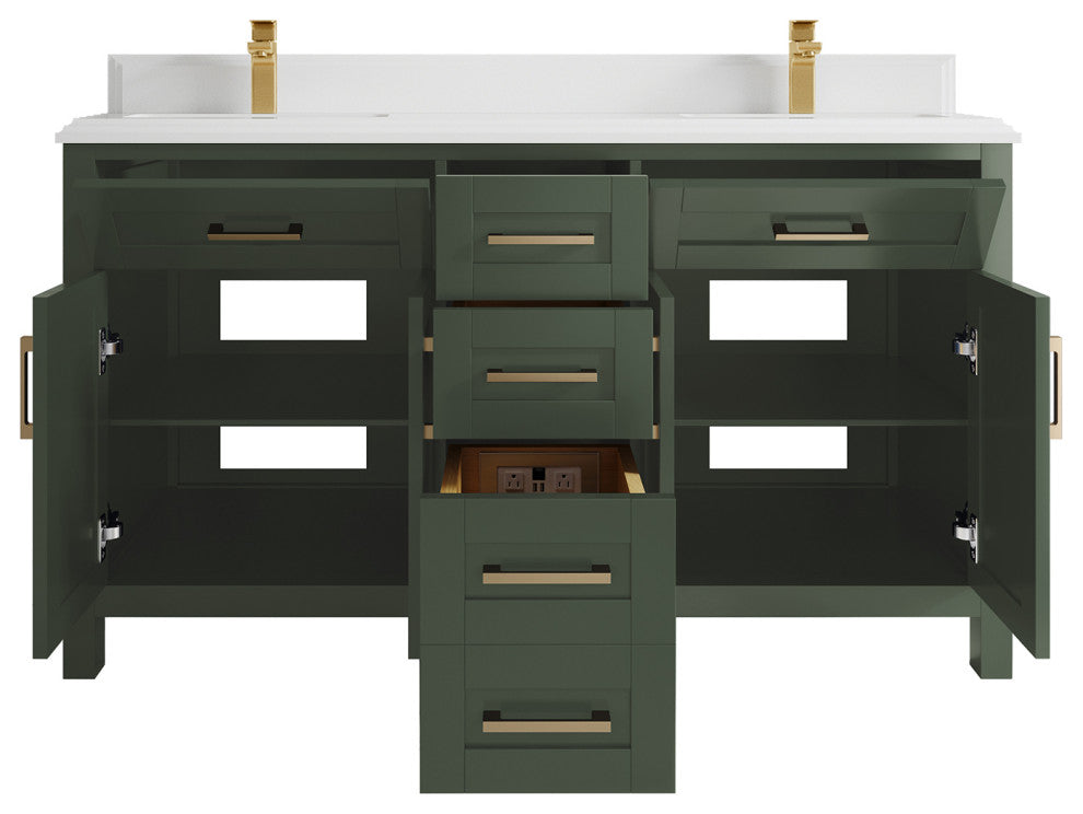 Cambridge 60 Double Bathroom Vanity in Pewter Green 1.5" White Quartz