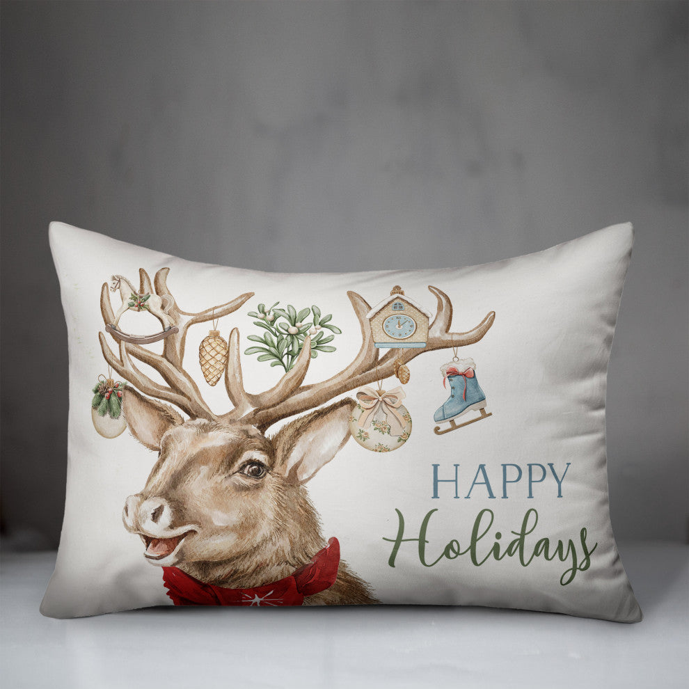 Holiday Deer Antlers 20 x 14 Spun Poly Pillow