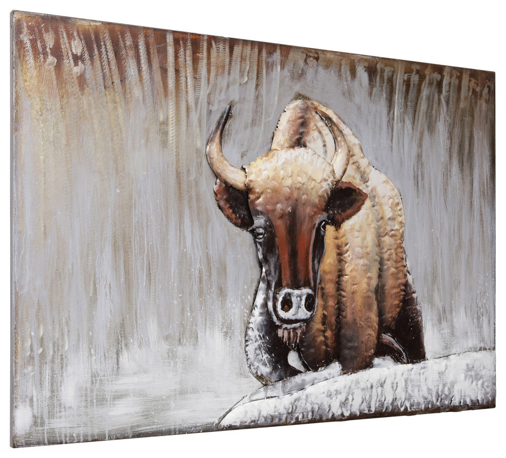 "Buffalo" Mixed Media Iron Hand Painted Dimensional Wall Art