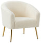 30" Polyester Barrel Chair With Metal Legs, Ivory