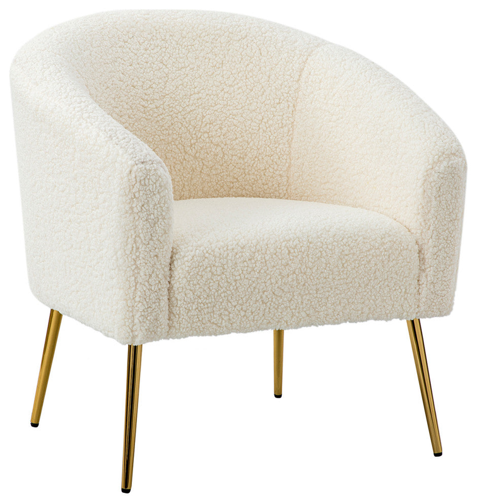 30" Polyester Barrel Chair With Metal Legs, Ivory