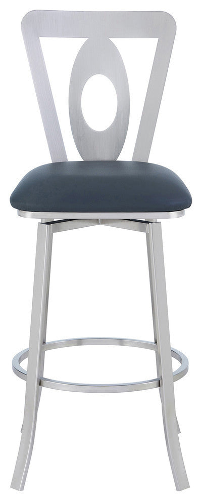 Lola Contemporary 30" Bar Height Barstool in Brushed Stainless Steel Finish and