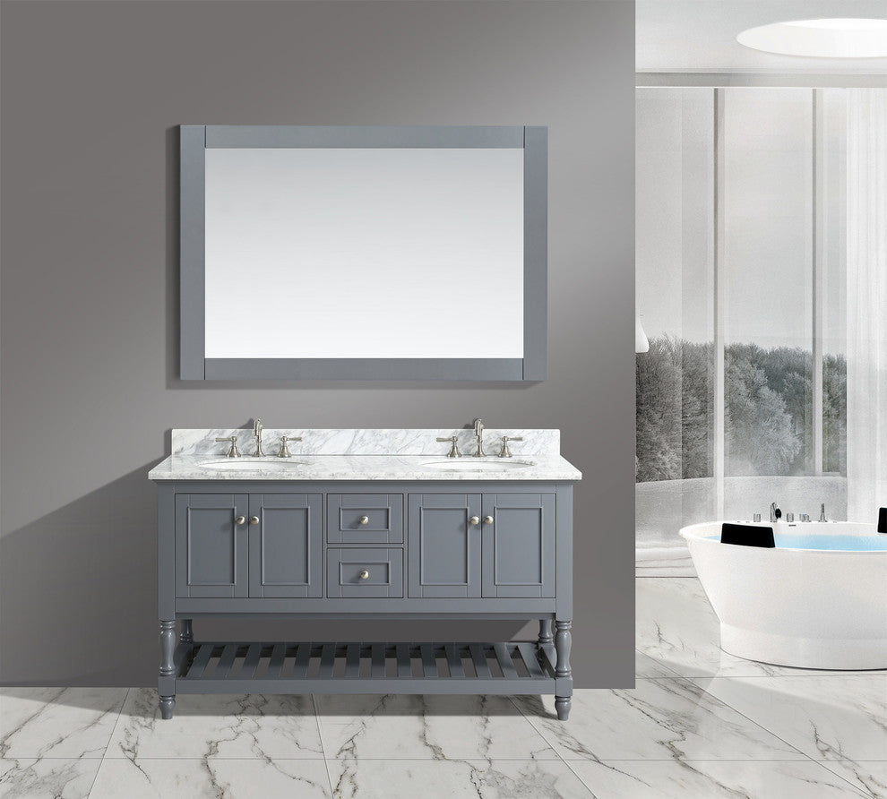 Silvia Bathroom Sink Vanity Set, White Marble Top, Base: Charcoal, 60"