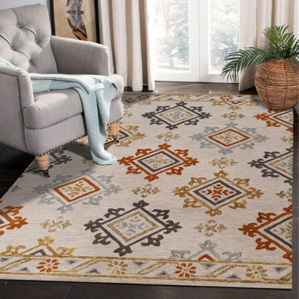 5" x 7" Cream and Orange Ornate Diamond Area Rug