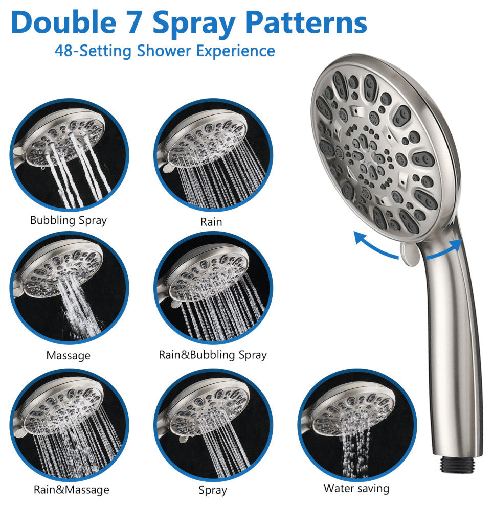 7 Spray Patterns Dual Shower Head with Slide Bar, Brushed Nickel
