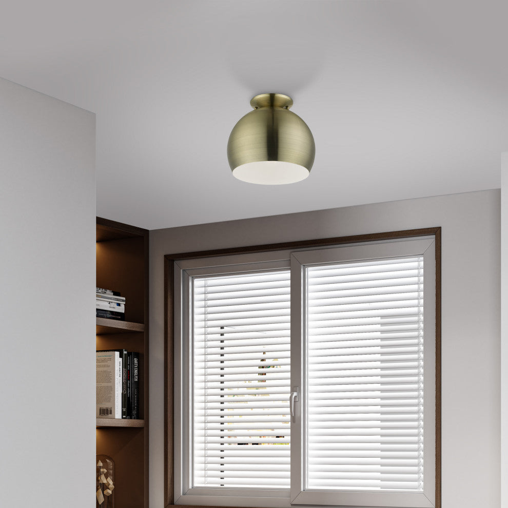 Livex Lighting 1 Light Antique Brass Flush Mount