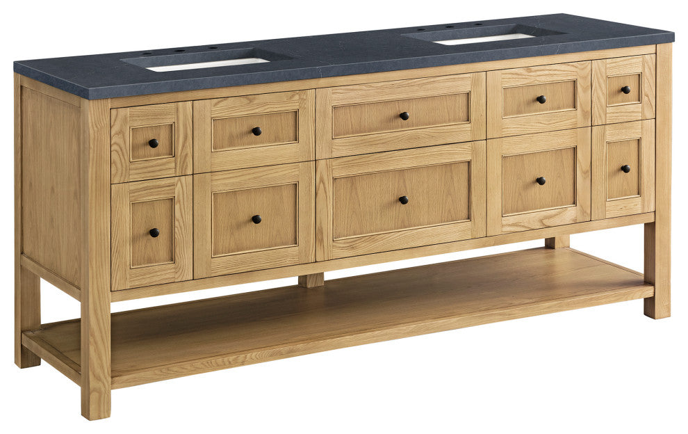 James Martin Breckenridge Bath Vanity, Light Natural Oak, 72", Charcoal Soapstone, Three-Hole