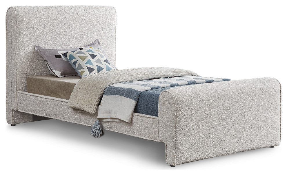 Stylus Black Boucle Fabric Full Bed, Cream, Twin