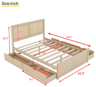 Gewnee Queen Size Wood Storage Platform Bed with 4 Drawers