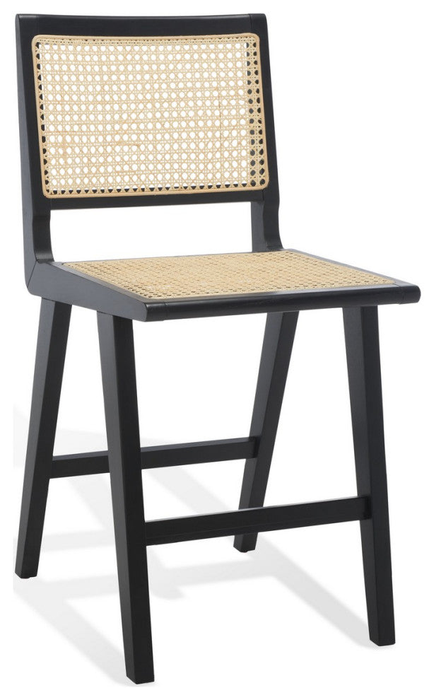 Safavieh Couture Hattie French Cane Counter Stool, Black/Natural