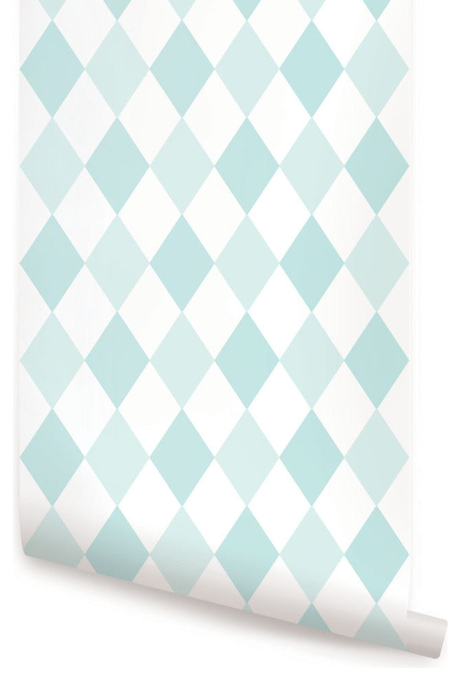 Diamond Peel and Stick Vinyl Wallpaper, Mint Blue, 24"w X 108"h