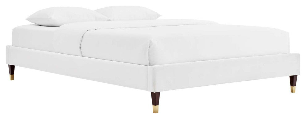 Harlow Queen Performance Velvet Platform Bed Frame White