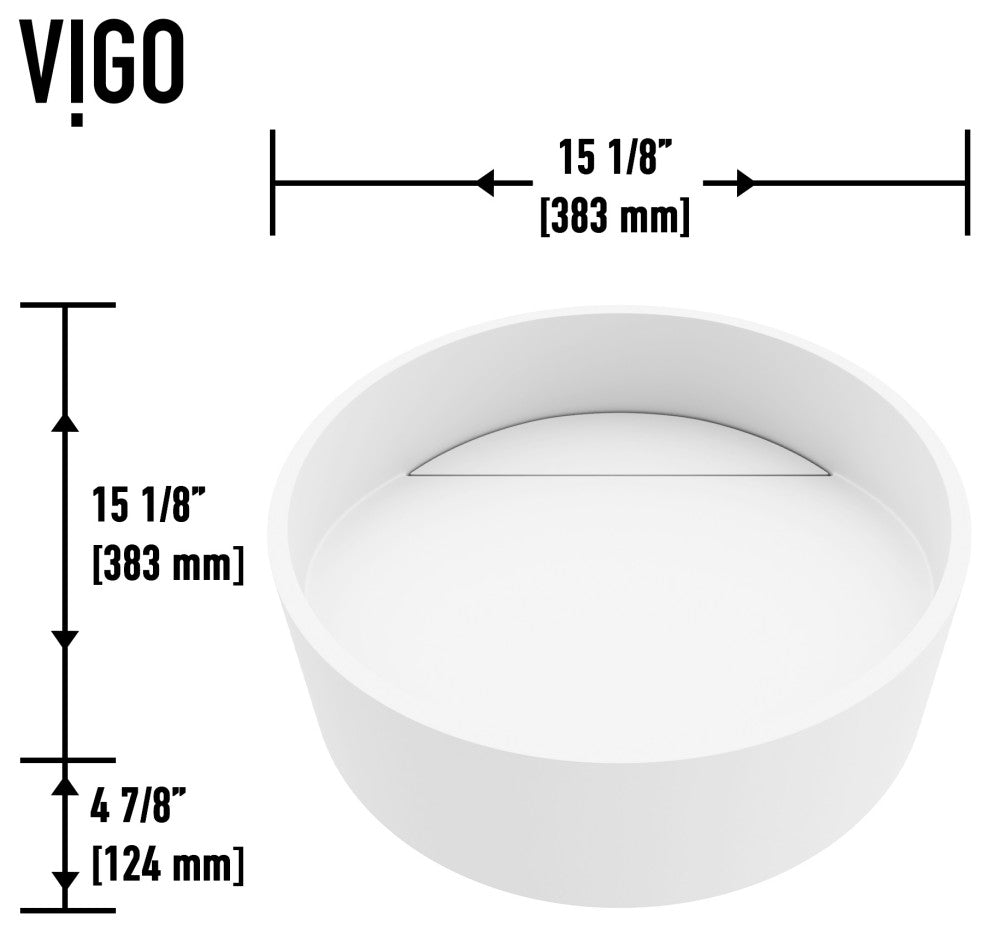 VIGO Starr 15"L x 15"W x 5"H Matte Stone Round Bathroom Vessel Sink