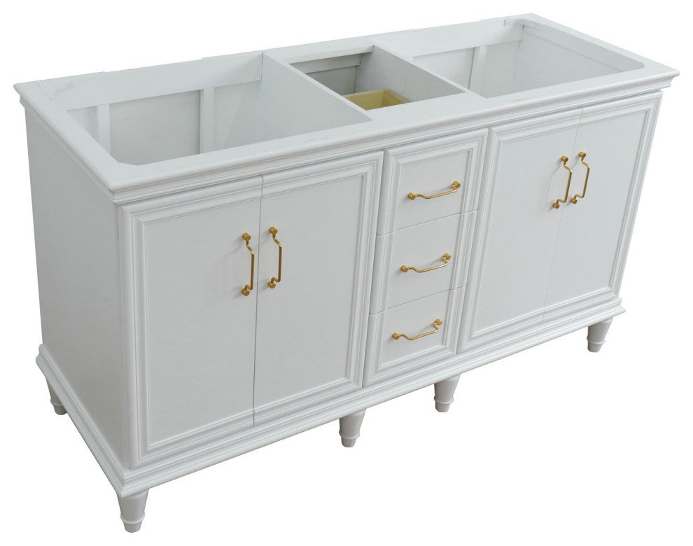 60" Double Vanity, White Finish, Cabinet Only