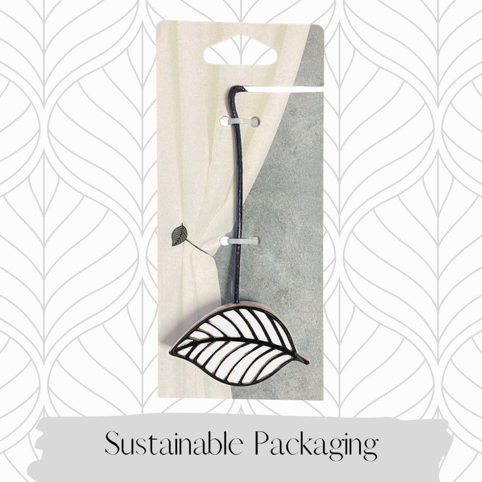 Magnetic Curtain Tiebacks "“ Leaf Design in Resin, White, Pack of 1