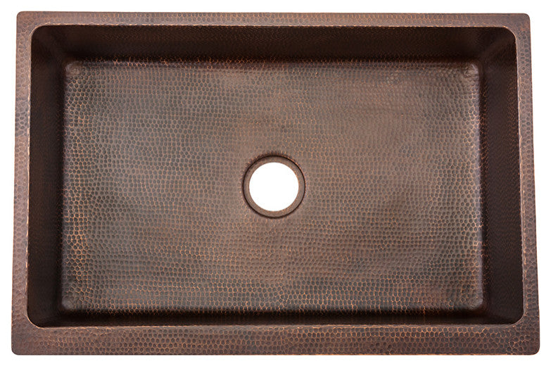 33" Hammered Copper Kitchen Apron Single Basin Sink